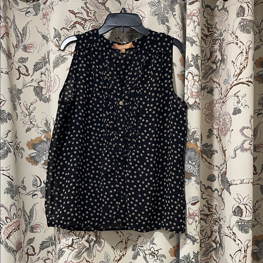 Ellen Tracy Black and Tan Sleeveless Blouse